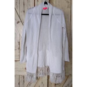 Lilly Pulitzer Beach Resort Tatum Cardigan White Fringe Hem Long Sleeves Small